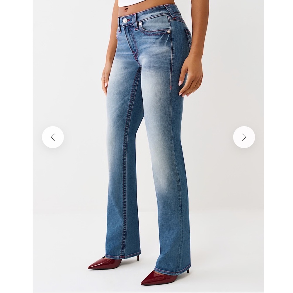 True Religion Billie Mid Rise Straight Leg Jeans Blue Horseshoe Pockets 27x32 - Picture 10 of 11